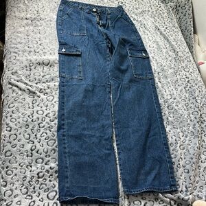 Dark wash denim cargos